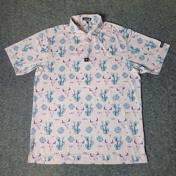 Bad Birdie The Ranch Men's Golf Polo  Shirt Size L  Pink Short Sleeve - Picture 1 of 11